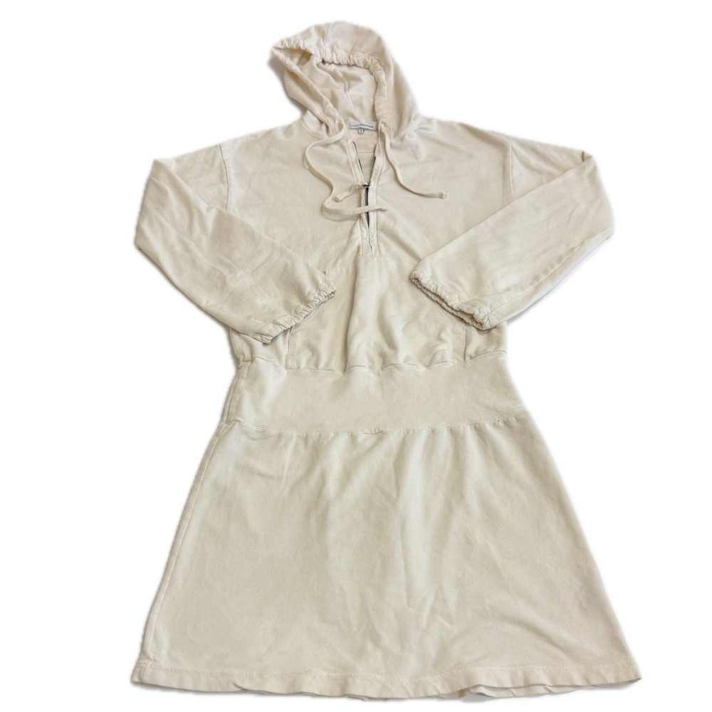 James Perse Hoodie Dress Womens Medium Cream Quarter Zip Long Sleeve Mini Casual